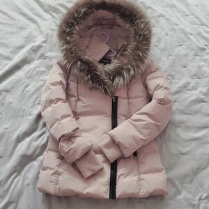 MACKAGE Soft Pink Adali Silver Fox Fur Signature Collar Down Coat